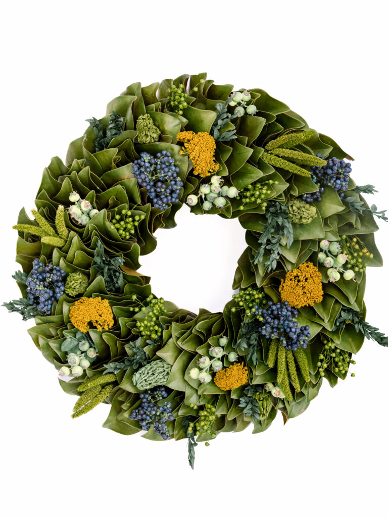 Fresh, hand-made Radiant Dawn Wreath from The Four Seasons Threshold
